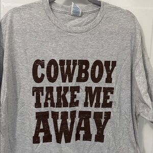 XL Cowboy Take Me Away Graphic Tee - Gray with Brown Print
